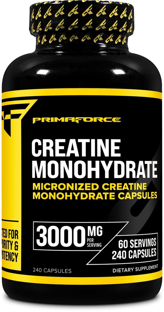 Primaforce Kreatin Monohydrat Kapsler - 240 Kapsler, 3000mg per servering, Glutenfri og ikke-GMO