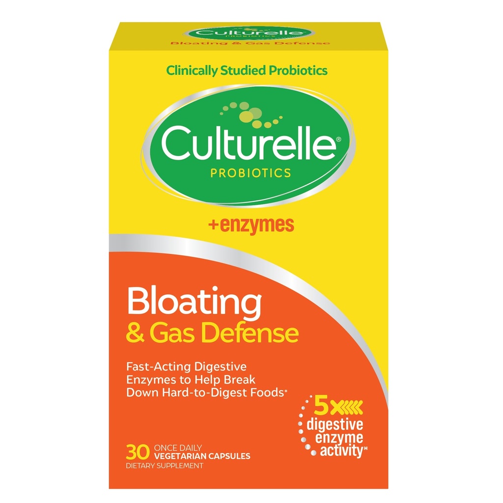 Culturelle Bloating & Gas Forsvar, Digestive Enzymer & Probiotika for Digestive Helse, 30 kapsler, Støtter Av og til Indigation & Discomfort