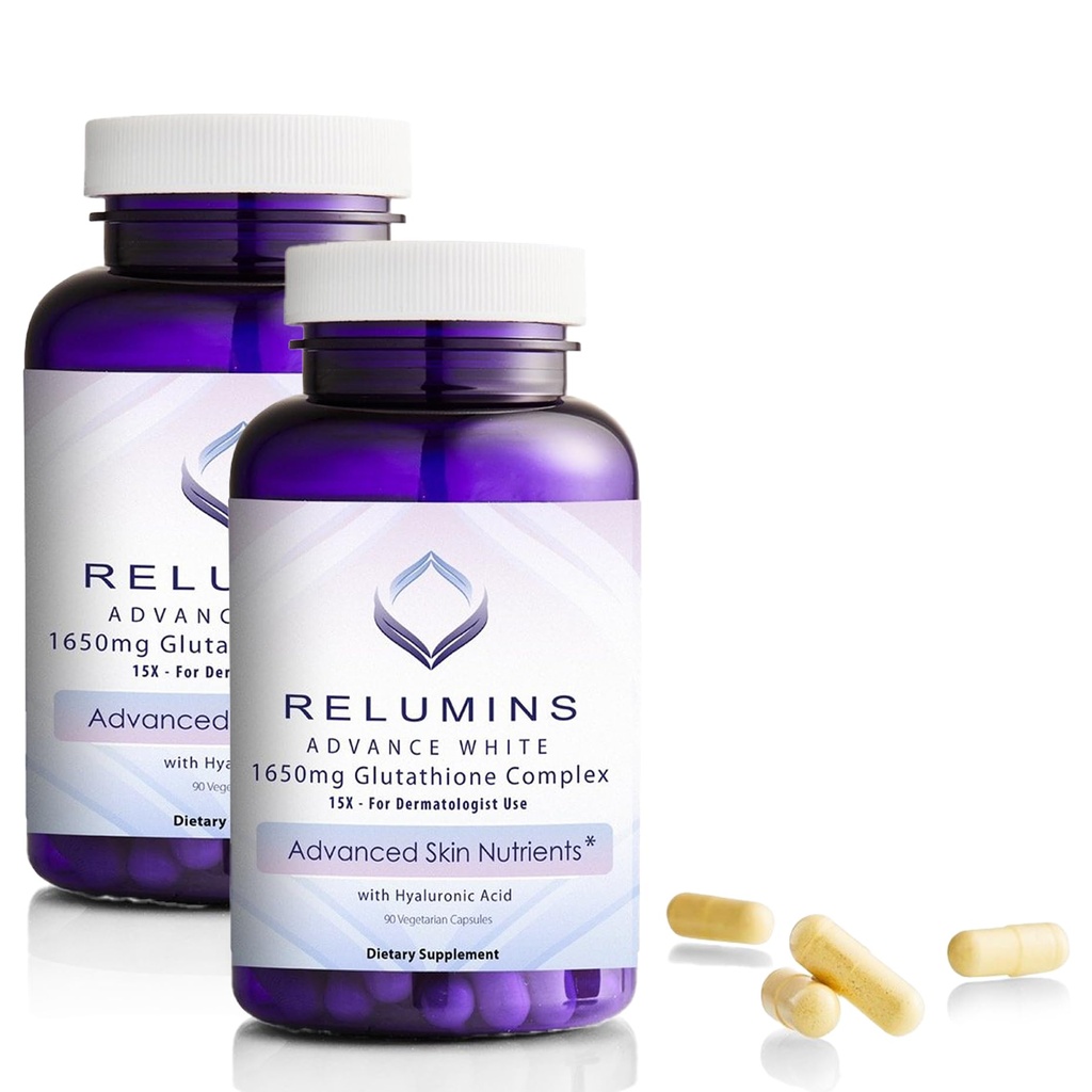 Aluminium 1650mg L-Glutathion Kompleks med hyaluronsyre, Alpha Lipoic Acid, Rose HIPS, Vitamin E & Riboflavin, Antioksidant støtte, hudhydrasjon og velvære, laget i USA - 90 kapsler x 2 flasker