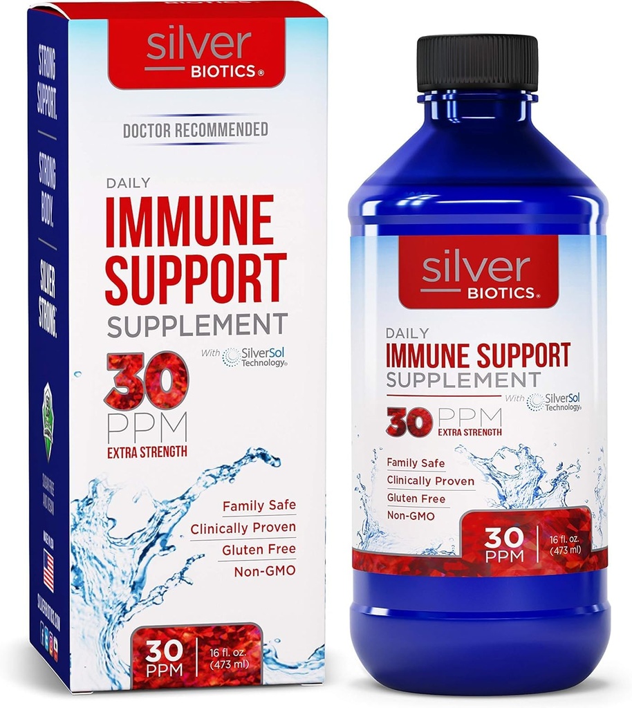 Silver Biotics 30 PPM ekstra styrke daglig immunstøtte Supplement med patentert multivalent sølvsol teknologi | Den perfekte daglige forsvaret øker for ditt immunsystem | 16 Fl Oz