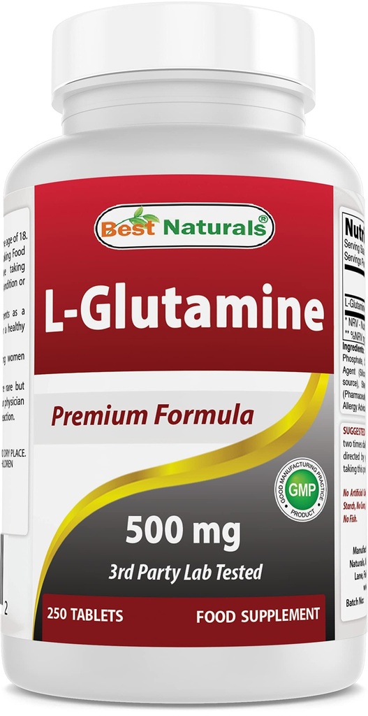 Beste Naturals L-Glutamine 500 mg 250 tabletter