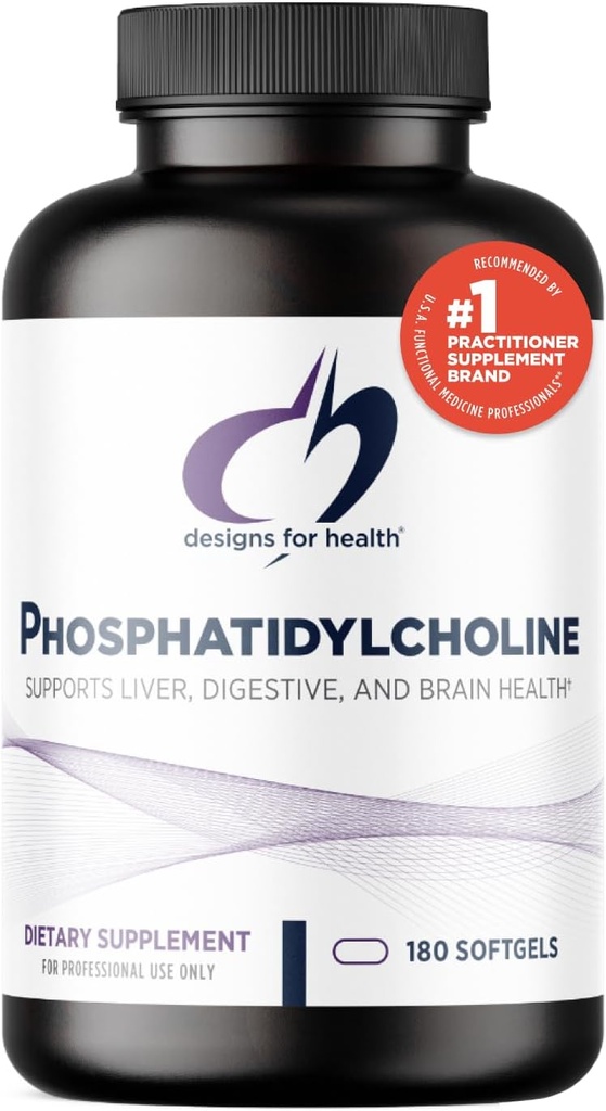 Designer for Helse Fosfatidylkolin Softgels - Fosfatidylkolin Supplement fra Soy Lecithin til støtte Liver + Brain Health (180 Softgels)