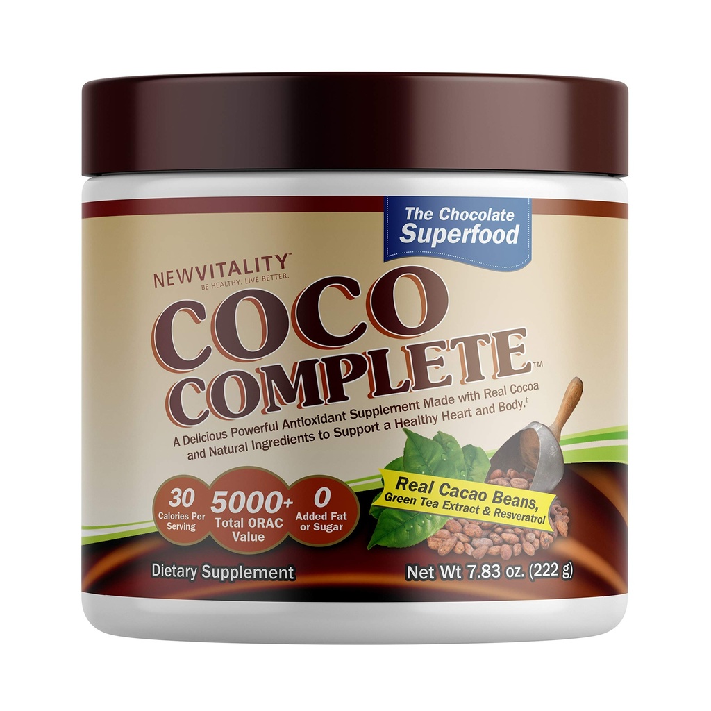 Coco Complete by New Vitality – Immunsystem og Boosting Superfood Powder Supplement, Energistøtte, Sukkerfri, Ekte Cocoa pulver & grønn te ekstrakt, sjokolade Flavor, 30 serveringer
