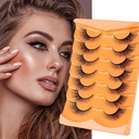 Heasy Fox Eye Lashes, Wispy Falske Øyevipper D Curl Mink Lashes Fluffy Falske Lashes naturlig utseende Cat Eye Lashes Strip Pack 7 Par, Svart
