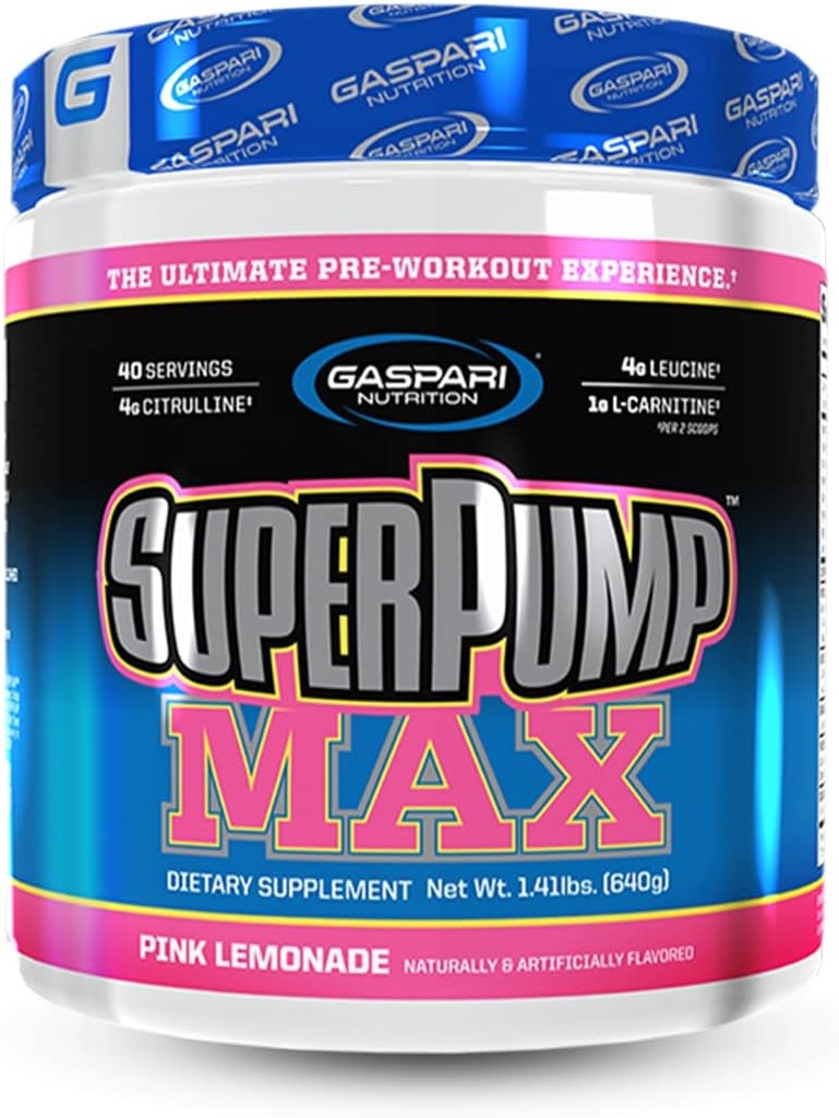Gaspari Ernæring SuperPump MAX, Ultimate Pre Workout pulver, Elektromagnetisk energi Preworkout, Nitric Oxid Booster, Muskelvekst, Recovery & Replenishes Electrolytes (Pink Lemonade)