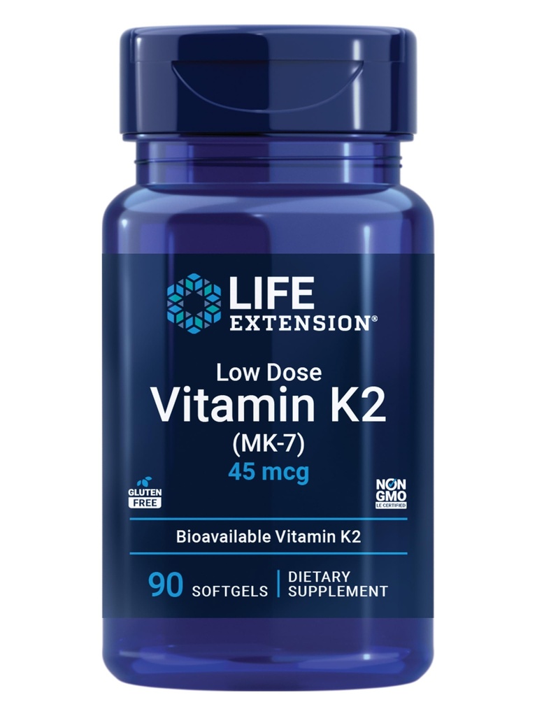 Livsforlengelse Lavdosevitamin K2 - støtter arteriell helse - Ikke-GMO, Glutenfri – 90 Softgels