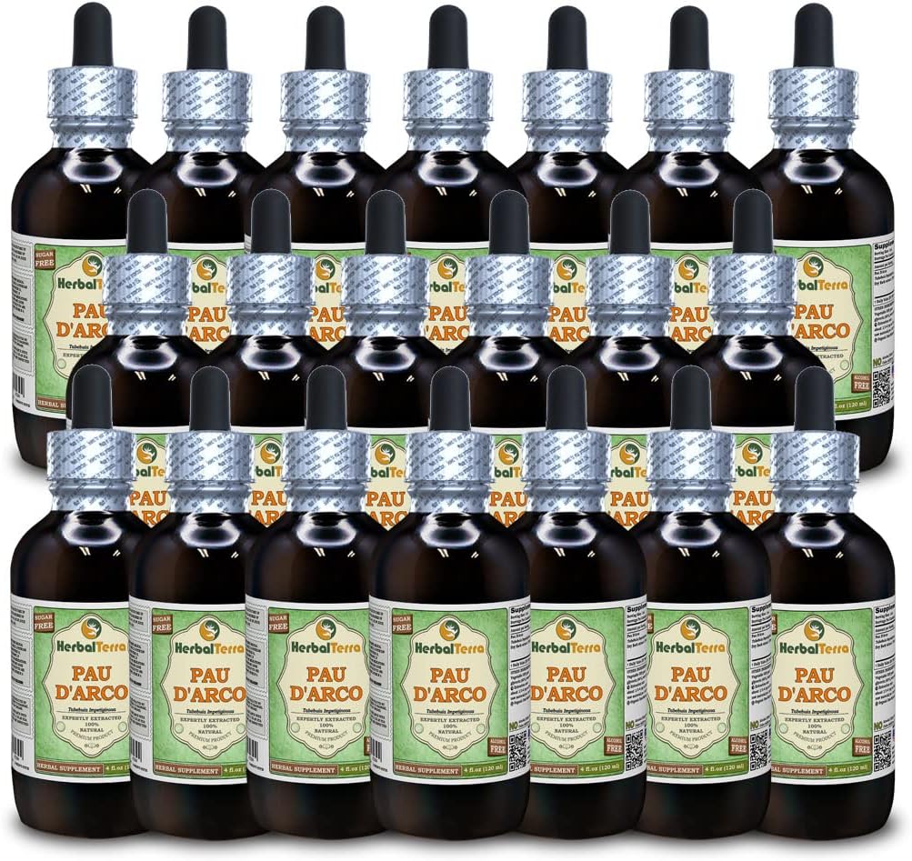 PAU d'arco (Tabebuia Impetiginosa) Glyceritt, tørket Bark alkoholfri væskeekstrakt (merkenavn: HerbalTerra, stolt laget i USA) 20x4 fl.oz (20x120 ml)