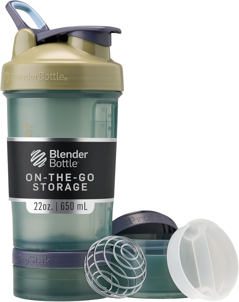 BlenderBottle Shaker-flaske med pilleorganisator og lagring for proteinpulver, klassisk V2 ProStak-system, 22-Ounce, Tan