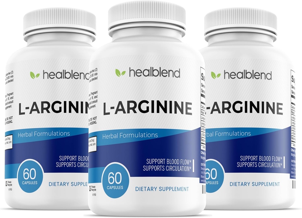Helgblend L-Arginin Plus: Kalsium, Niacin, L-Arginin Blend, L-Citrullin Complex & Beta Alanine - 180 kapsler (3 pakke)