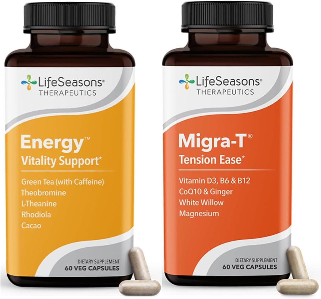 Migra-T med koffein - Migrain Prevention & Relief Supplement - Støtte for alvorlig hodepine - Reduserer lys lyd og Odor følsomhet - 120 kapsler