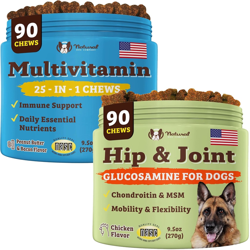 Naturlige hundeselskap hund kosttilskudd for eldre og aktive hunder - Multivitamin Chews & Hip & Joint Relief - komplett ernæringsmessig støtte for felles helse, vitaminer for hunder, energi og vitalitet