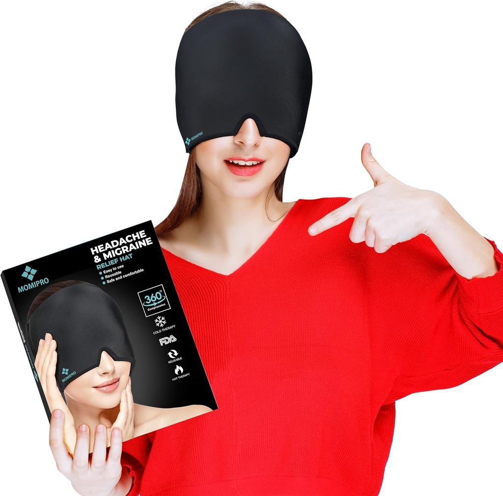 Migræne hodepine Relief Cap, 360 Full hode Hot og kaldt terapihatt med kult Gel, ishode Wrap og kald pakkemaske, øye Cap for tention og stress relief