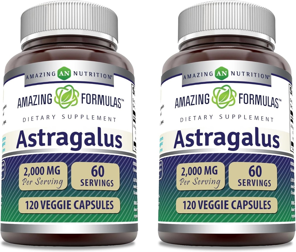 Amazing Formler Astragalus 2000 mg Per Serving Kapsler Supplement | Laget av ren Astragalus Membranaceus Plant Root Extract | Ikke-GMO | Glutenfri (120 greve | 2 pakke)