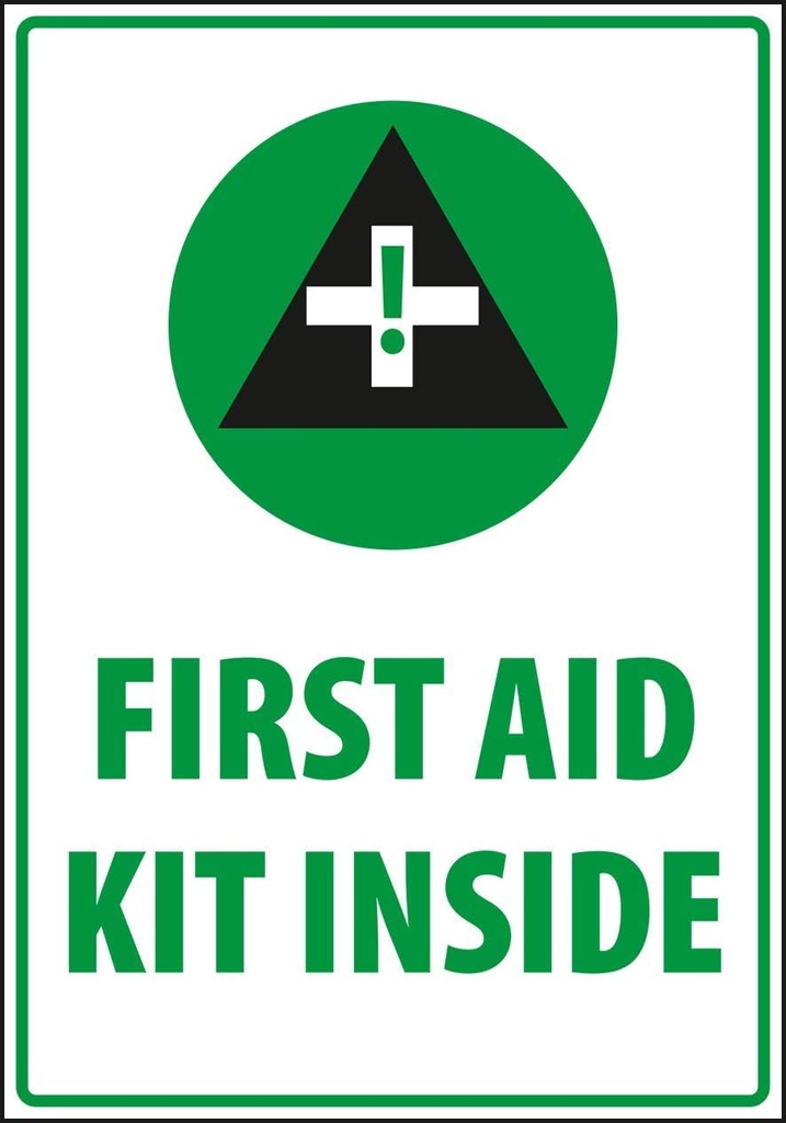 Safety Sign, Advarsel - Varsle førstehjelpssett inne, Størrelse 7 x 10 tommer, hvit vinyl