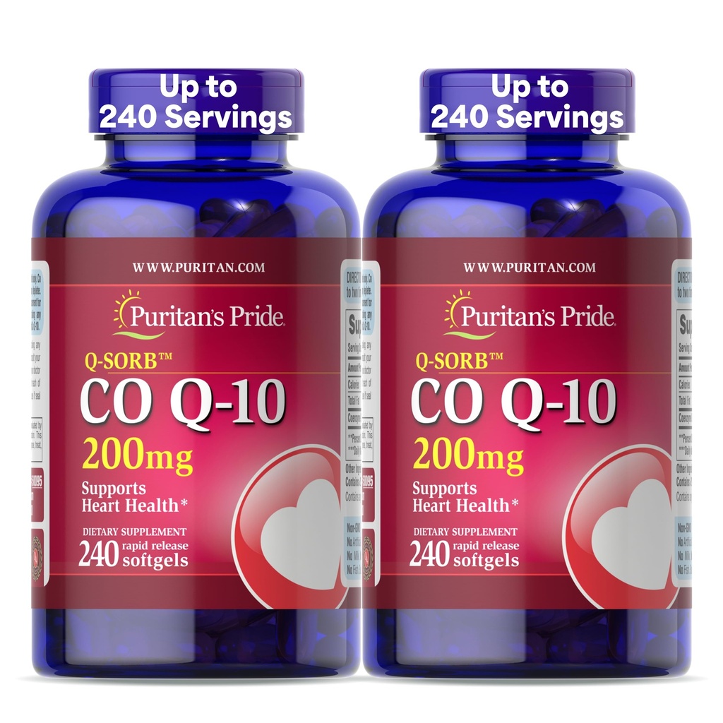 Puritans Pride Coenzym CoQ10 200mg, Diett Supplement for hjertehelse, blodtrykk, oral gum helse, og sunn aldring støtte, 240 Rapid Release Softgels, 2-Pack