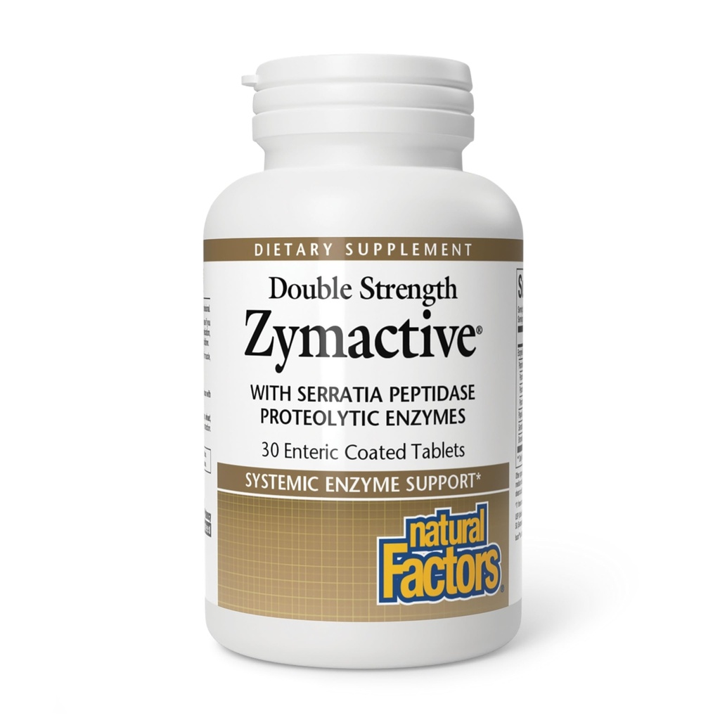 Naturlige faktorer - Zymactive Proteolytic Enzyme dobbelt styrke, støtter en sunn inflammatorisk respons til å hjelpe muskel og felles funksjon, glutenfri, ikke-GMO, 30 Enteriske coated tabletter