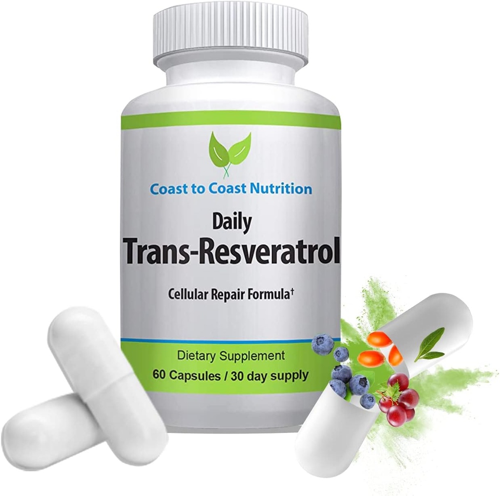Trans-Resveratrol Supplement - Organiske kapsler – Veganske kosttilskudd for kvinner og menn, Naturlig antioksidant, Polyfenoler Supplement, Anti Aging - 60 kapsler, 600 mg, 30 dagers forsyning