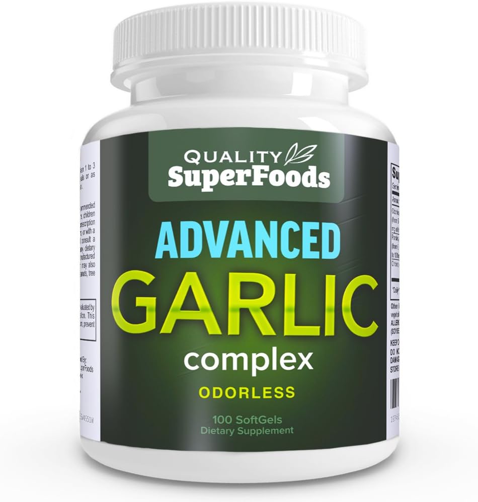Avansert hvitløkskompleks - Kvalitet SuperFoods (100ct) Maks styrkekompleks inneholder en blanding av Odorless Garlic (Allium sativum), Parsley (petroselinum cristum) og klorofyll.
