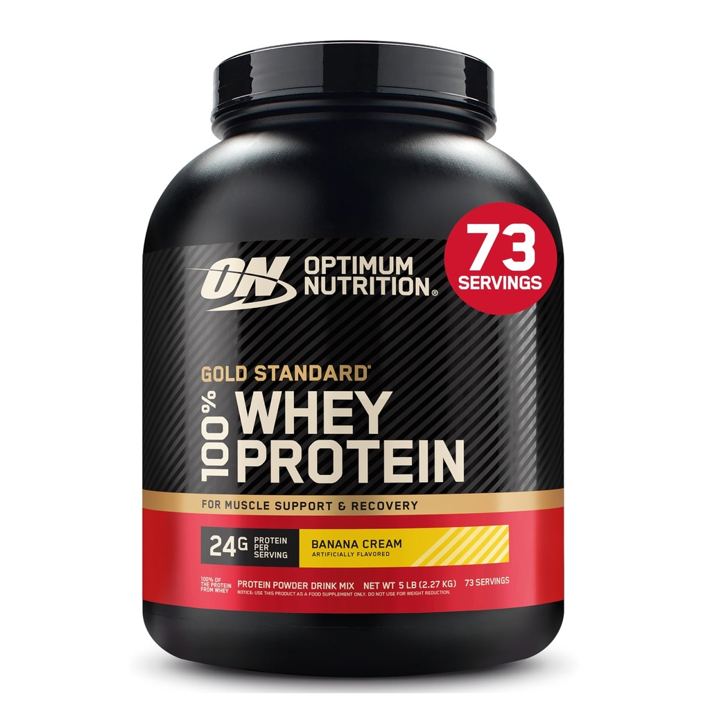 Optimum Nutrition Gold Standard 100% Whey Protein pulver, banan krem, 5 pund (Packing May Vary)