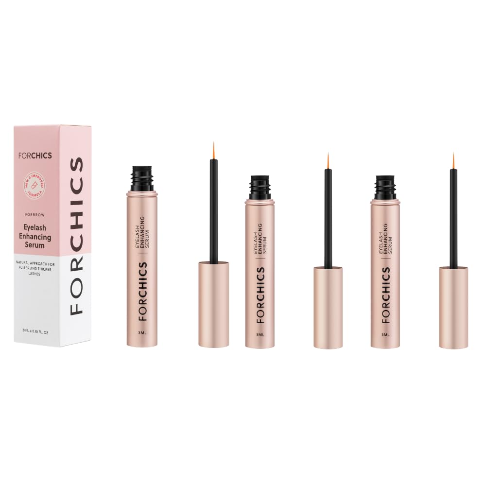 ForLash by ForChics: 3 Pack Ultimate Hormone-fri Eyelash Growth Serum for forbedret Fuller, Thicker, Longer Lashes - Revokst Booster, Organisk Formula, Vegansk & Cruelty-Free