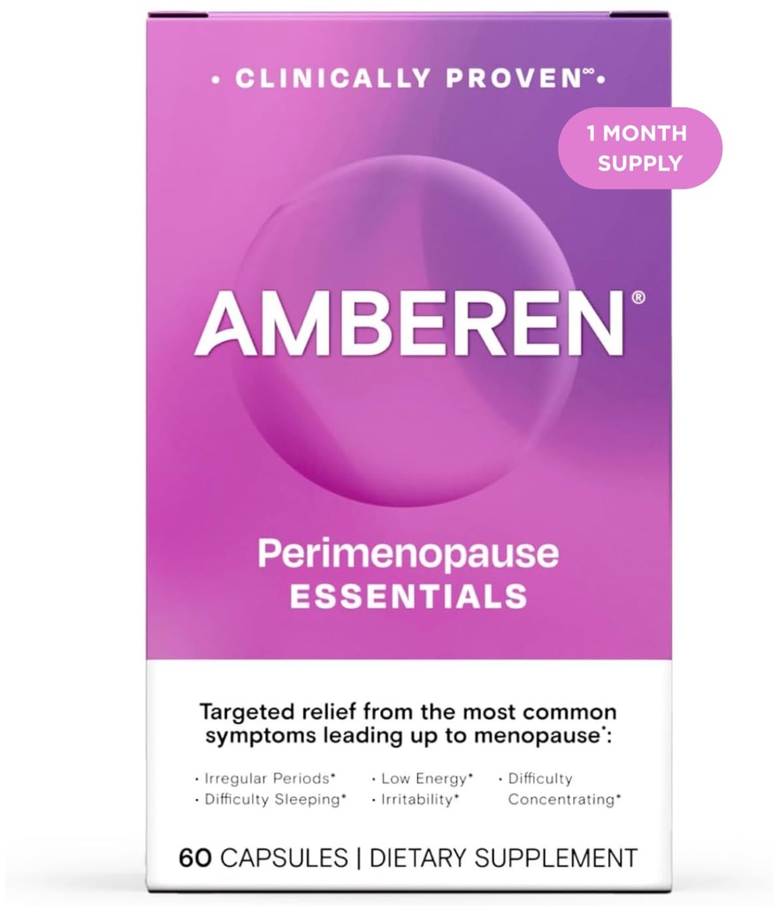 Amberen Perimenopause, Peri-Menopause Multi-Simptom Relief, Vitamin B, Vitamin E & Antioksidanter Supplement, klinisk vist for å støtte hormonbalanse, Hot Flashes & Night Sweats, 60 Teller
