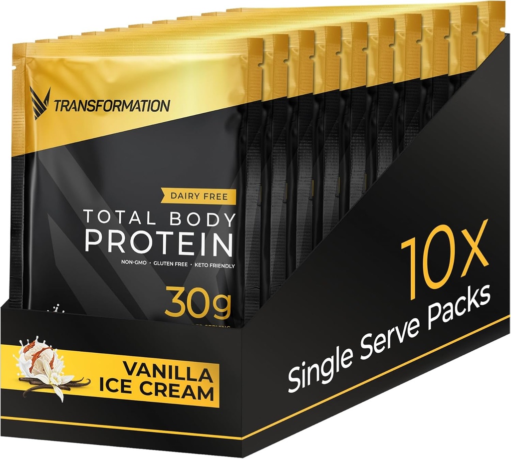 Transformasjon Protein Super blanding | Egg Hvit, kollagen Peptider, og planteprotein | 15 milliarder CFU Probiotika | Digestive enzymer | MCT olje | Lav carb riste for menn og kvinner | Vanilla, 10 pakke