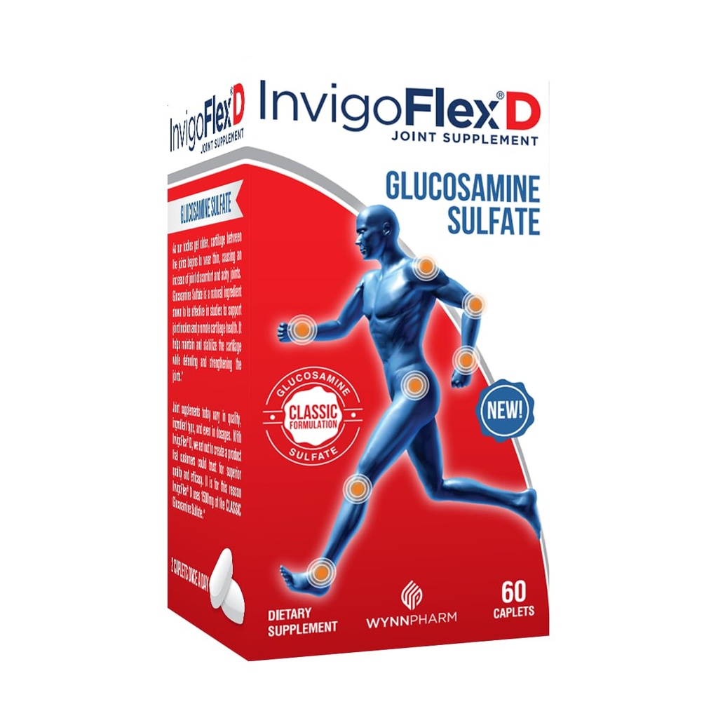 INVIGOFLEX® D - 1500 mg glukosaminsulfat (klassisk formulering) - Premium fellestilskudd for kne, hender, rygg, og Hip støtte D: Glukosaminsulfat, kapler - 60 Ct