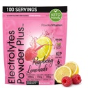 PowderVitamin Electrolytes Powder Plus (100 porsjoner) Bringebær Lemonade Electrolyte pulver, Zero Calorie, Keto, null sukker, ingen Maltodextrin, 1000 mg Kalium,120 mg kalsium,120 mg magnesium, Hydrasjon