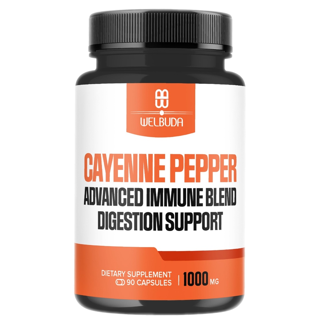 1000mg Cayenne Pepper Capsules med Elderberry, Echinacea, Berberine HCI og mer - Støtte Digestion helse, sunn hjerte og immunsystem - 90 Veggie Capsules
