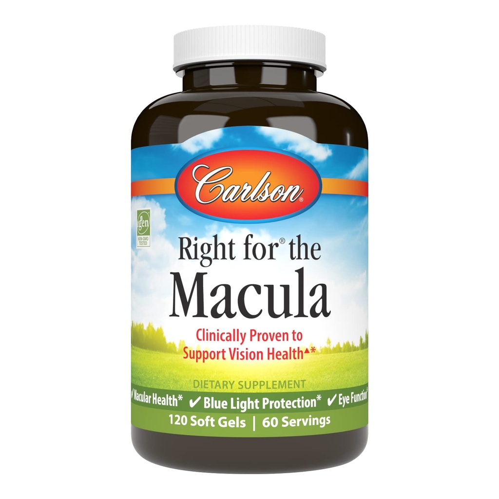 Carlson - Rett for Macula, klinisk bevist for å støtte visjon helse, Macular helse, blå lysbeskyttelse og øyefunksjon, 120 Softgels