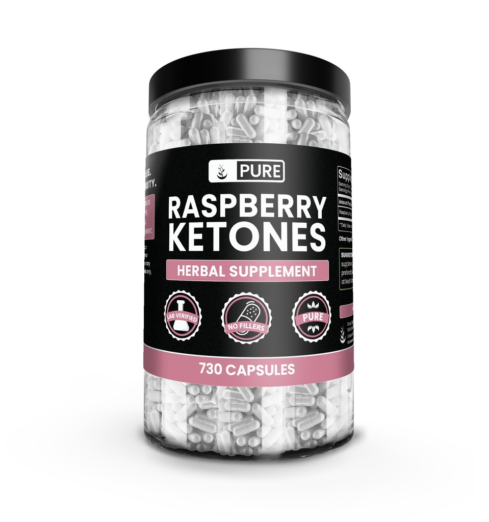 Rene opprinnelige ingredienser bringebær keton (730 kapsler) Ingen magnesium eller ris fyllstoffer, alltid ren, Lab verifisert