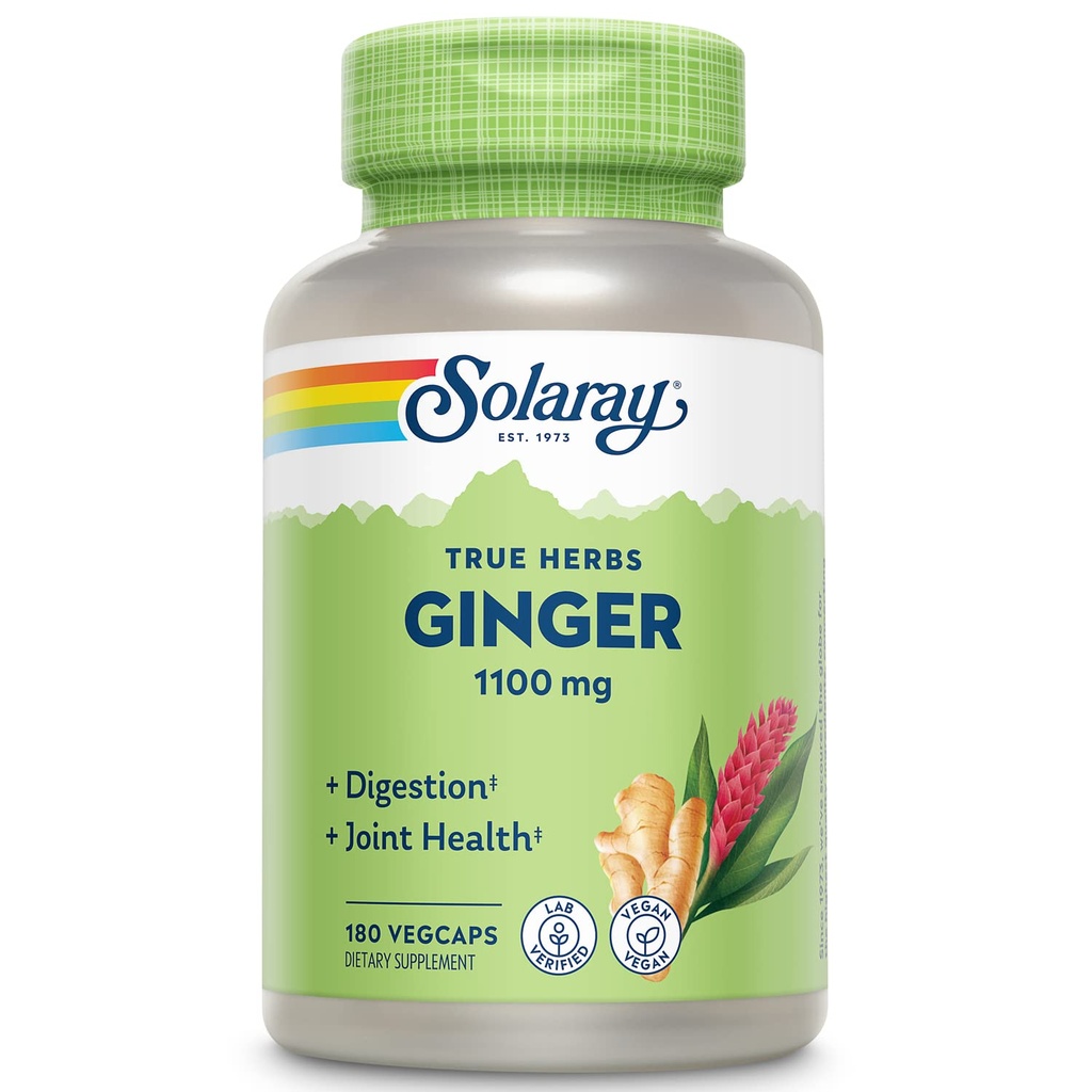 SOLARAY Ginger Root 1100mg | Sunn Digestion, Joints og Motion & Mage Discomfort Støtte | Hele roten | Ikke-GMO & Vegansk | 180 Vegkaps