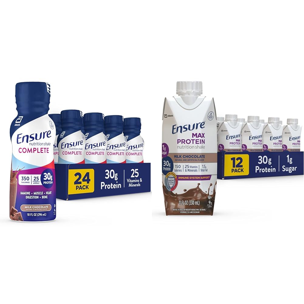 Sørg for at COMPLETE ernæringshake & Max Protein ernæringshake med 30 g protein, 1g sukker, høyproteinshake, melk sjokolade, 11 Fl Oz (pakke med 12), væske, Halal