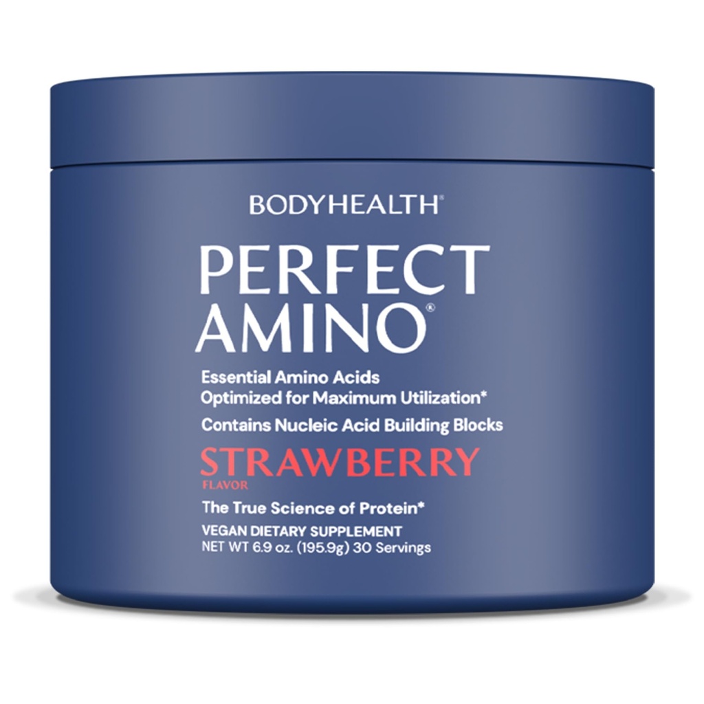 BodyHealth PerfectAmino pulver - BCAA og EAA pulver for pre og post trening - Amino Acid Energi Drink for menn og kvinner å støtte lean muskel og gjenoppretting - Jordbær - 30 Serveringer