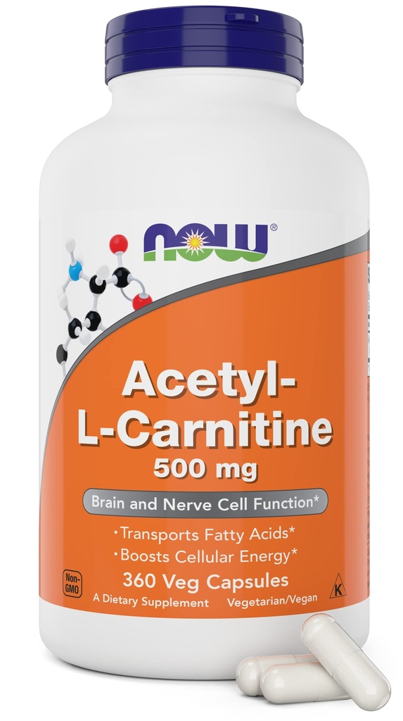Nå Mat Nå Acetyl L Carnitine 500 mg, 360 Veg Kapsler - Ikke-GMO ACL 500 mg Caps