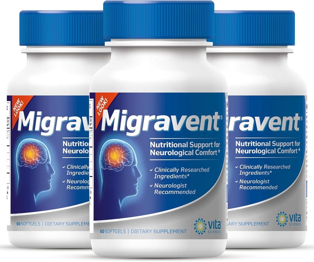 Vita Sciences Miggravent - Avansert ernæringsformel med magnesium, CoQ10, Vitamin B2 og PA-fri Butterbur for nevrologisk og vaskulær støtte – 60 kapsler (pakke med 3)