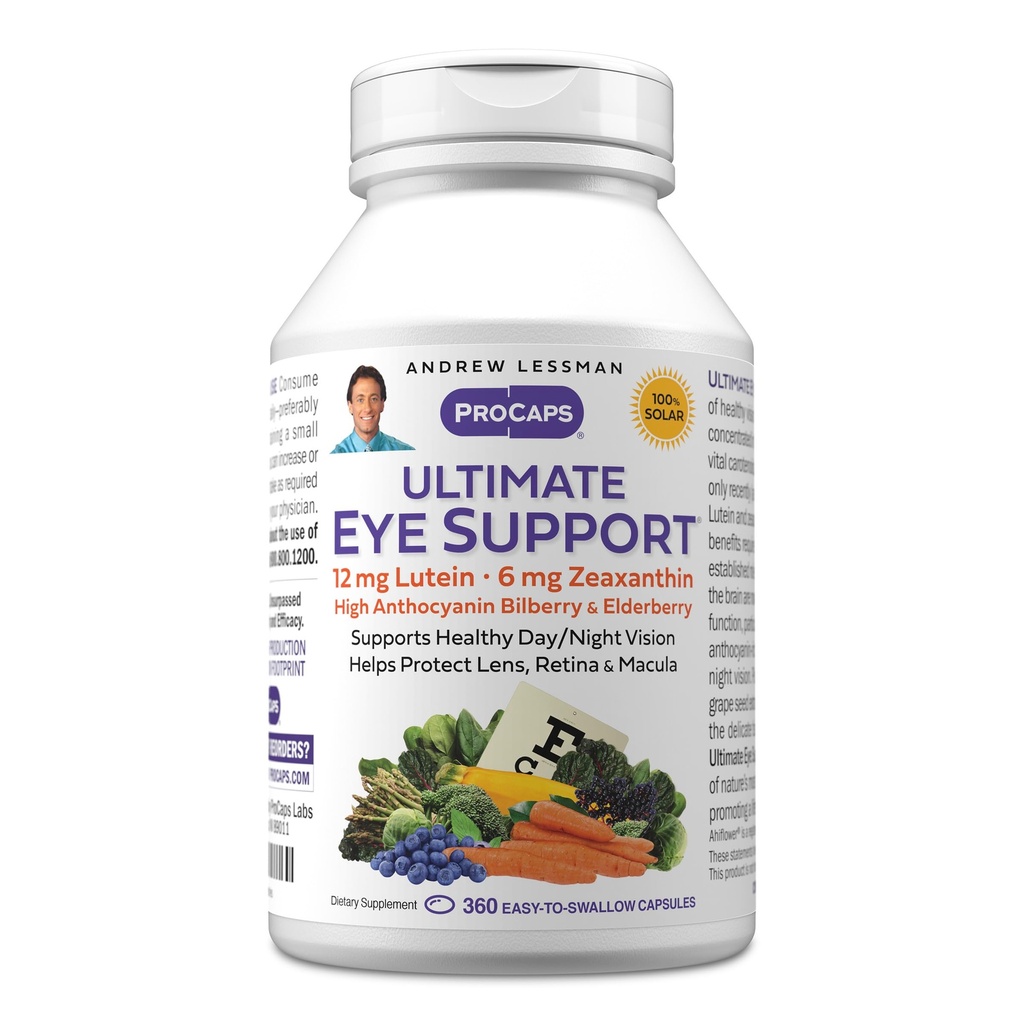 ANDREW LESSMAN Ultimate Eye Support 360 Softgels - 12mg Lutein, 6mg Zeaxanthin, Bilbær, Nøkkelnæringsstoffer for å støtte øyehelse og fremme sunn visjon. Ingen additiver. Lett å svelge Softgels