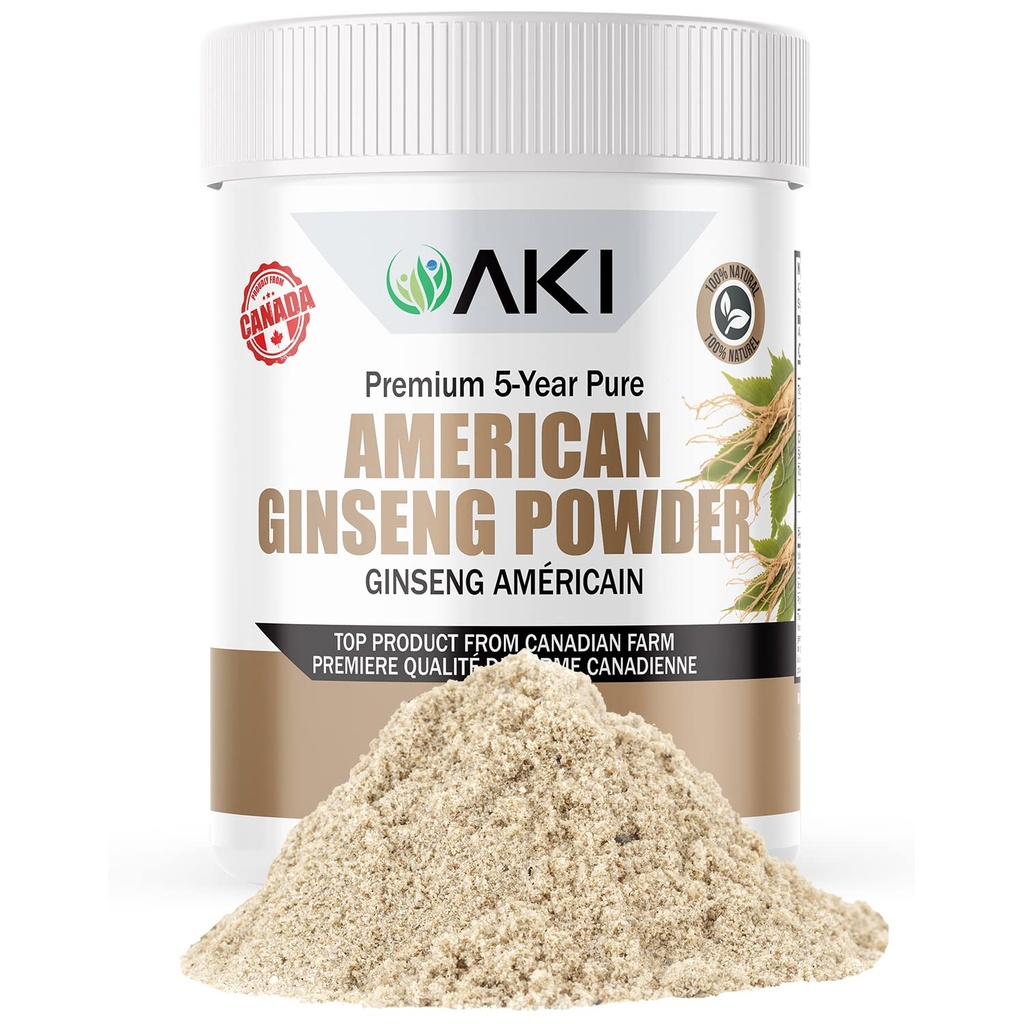 AKI Amerikansk Ginseng pulver med 4% Ginsenosides - Ideell med kaffe, drikke som smoothies - Pakke med 1 (1.5oz/42.5g)
