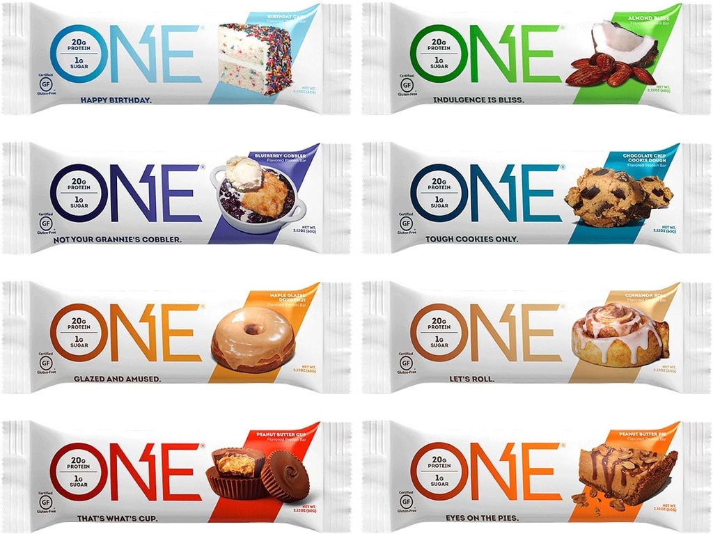 Generic ONE Protein Bars, Sampler Variety Pack, Glutenfri 20g Protein, Bare 1g Sukker, 2,12 Oz Bars (8 greve)