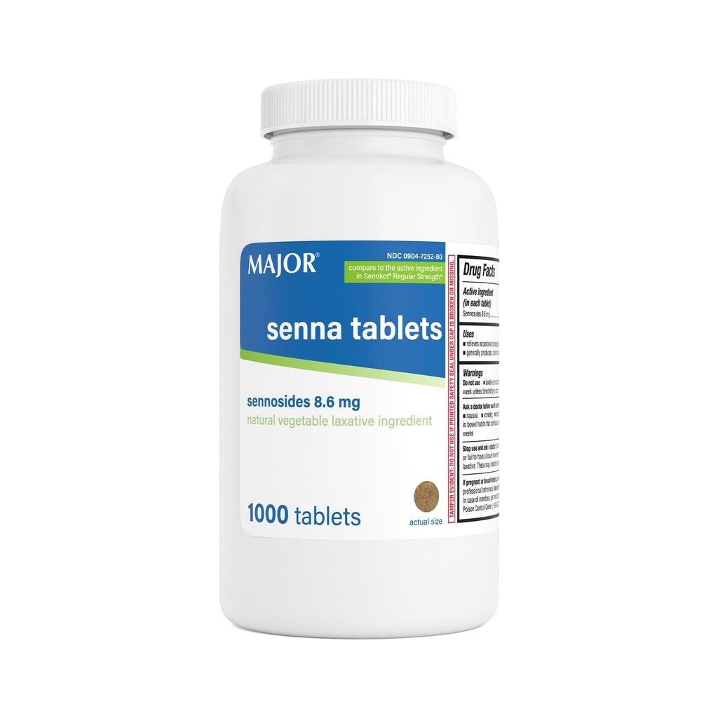 MAJOR Senna 8.6 mg naturlige grønnsaker Laxative tabletter - laget med Sennosider - 1000-tall (1-pakke)