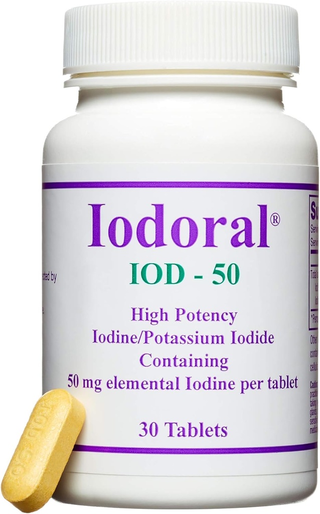 Optimox Iodoral 50 mg Supplement - Kalium jodide tabletter, høy potens jodin, kosttilskudd for tyroid støtte, Lugol iodine løsning - 30 Tel