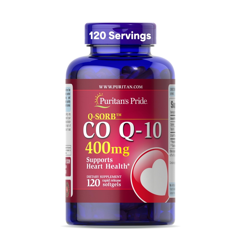 Puritans Pride Coenzym CoQ10 400mg, Kosttilskudd for hjertehelse, blodtrykk, oral gum helse, og sunn aldring støtte, 120 dagers forsyning, rask release Softgels