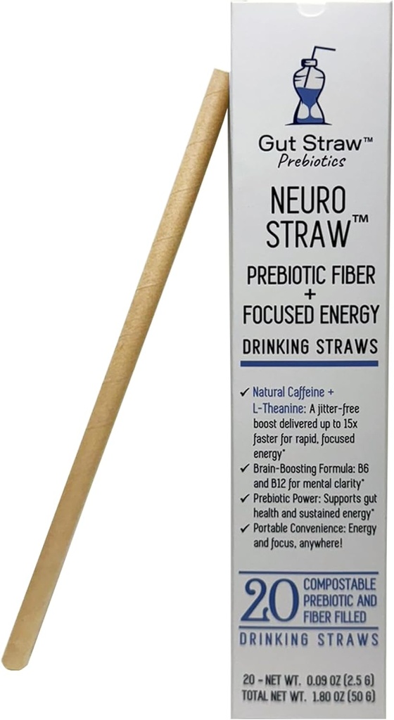 Neuro Straw by Gut Straw - Naturlig koffein, L-theanin, B-vitaminer og prebiotiske Fiber i en miljøvennlig Straw