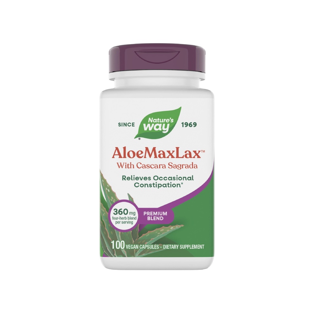 Naturens måte AloeMaxLax med Cascara Sagrada, Av og til lindring av dyspepsi*, 100 Vegan kapsler