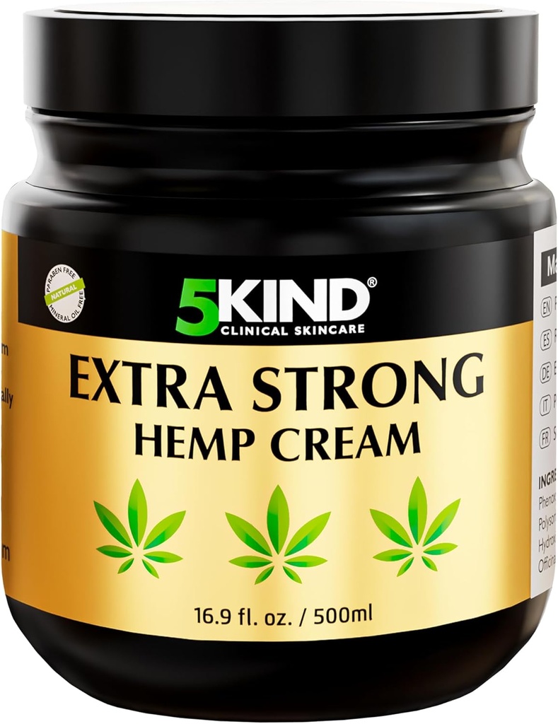 5kind Extra sterk hamp cream 16,9 fl oz-maksimum styrke - naturlig beroligende relief - muskel Rub for nedre rygg, ledd, hals, kne og skulder - maksimal styrke hamp cream