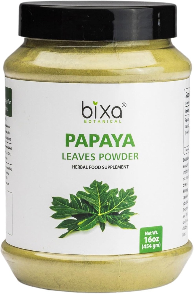 Bixa BOTANICAL Papaya Leaf pulver | Carica Papaya | 1 pund / 16 OZ | Ayurvedic Herbal Supplement | Glutenfri, Ikke-GMO, Damp Behandlet, Vegan, 100% ren.