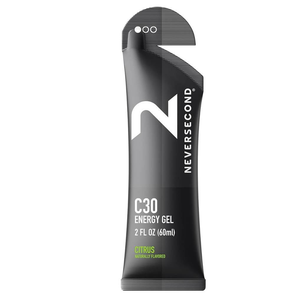 Neversecond C30 Energy Gel, Performance Nutrition & Hydration, Never2 Energi Gel for Ultra Triatlons, Sykling & Marathons (Citrus Flavor, 12-Count Pack)