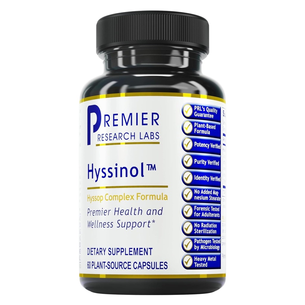 Premier Research Labs Hyssinol - Hyssop Urt, Hyssop kapsler, velvære piller med organisk hyssop tørr urt, kosttilskudd med grønn te, antioksidant støtte - 60 vegetariske kapsler