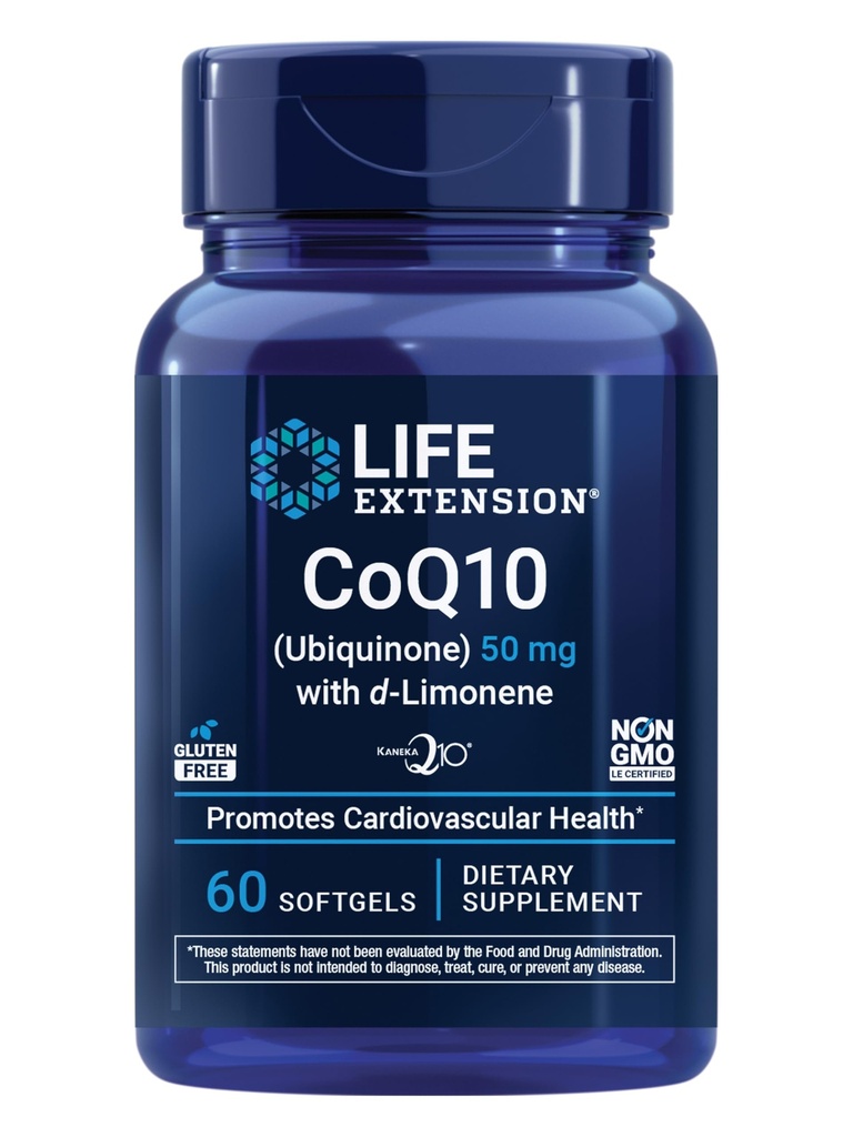 Livsforlengelse Super-absorberbar CoQ10 (Ubiquinon) med d-Limonen, hjerte helsetilskudd, lindrer generell tretthet, oksidativ stressforsvar, 50 mg, ikke-GMO, Glutenfri, 60 mykegels