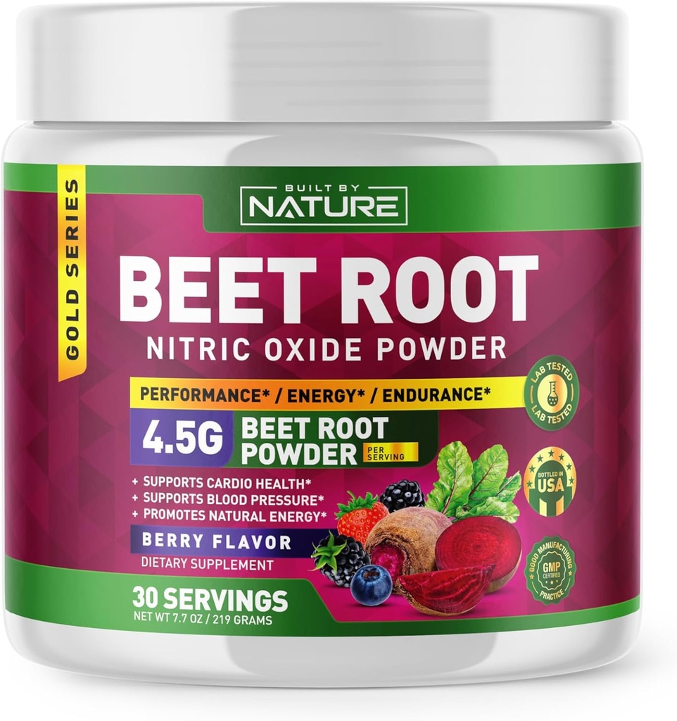 Beet Root Nitric Oxid pulver Supplement - Organic Beetroot Super Food Performance Booster for sirkulasjon, energi, utholdenhet, blodflyt og hjerte helse - Vegan, ikke-GMO - Berry Flavor - 30 Services